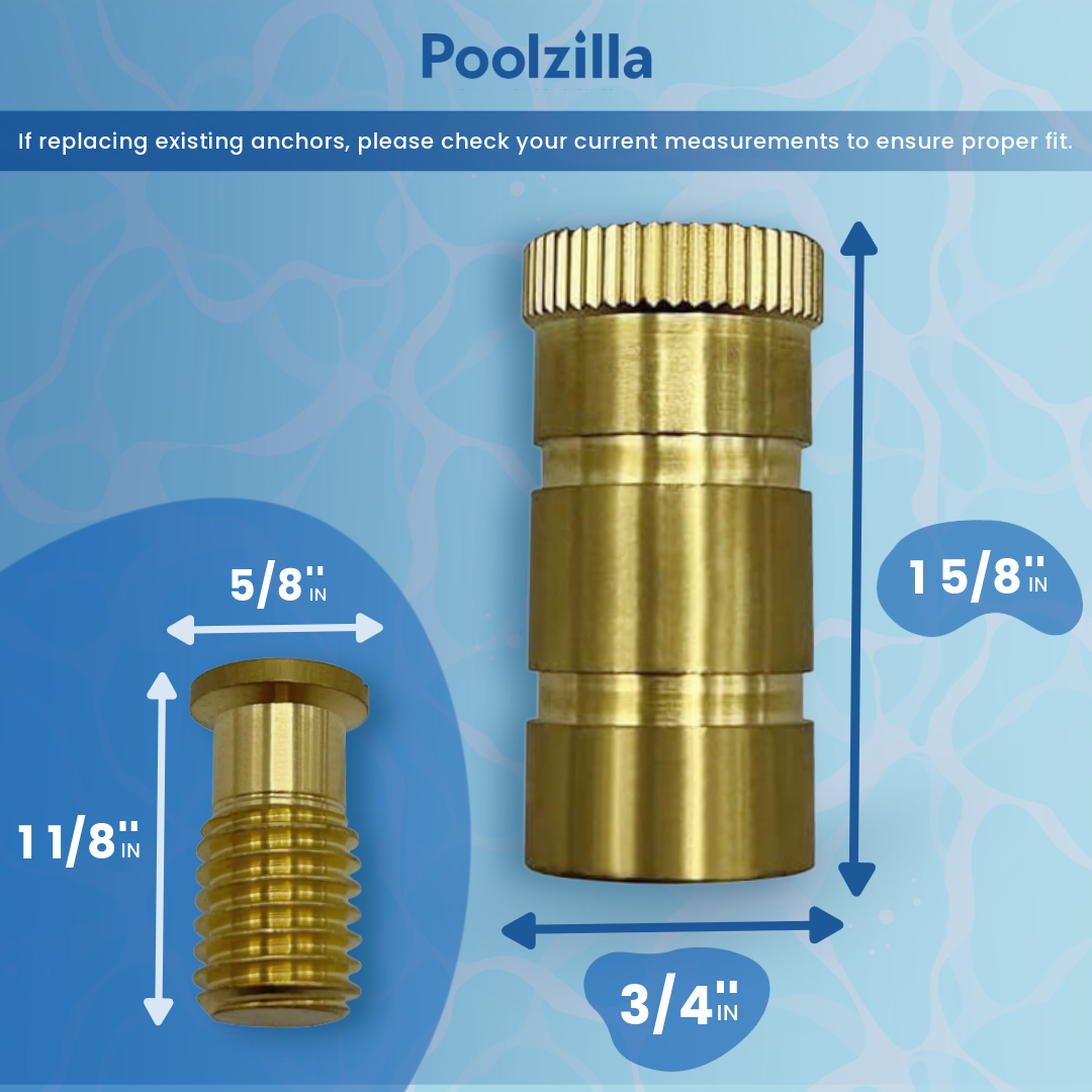 Poolzilla Pool Safety Cover Brass Anchors for Concrete and Pavers - Universal Fit