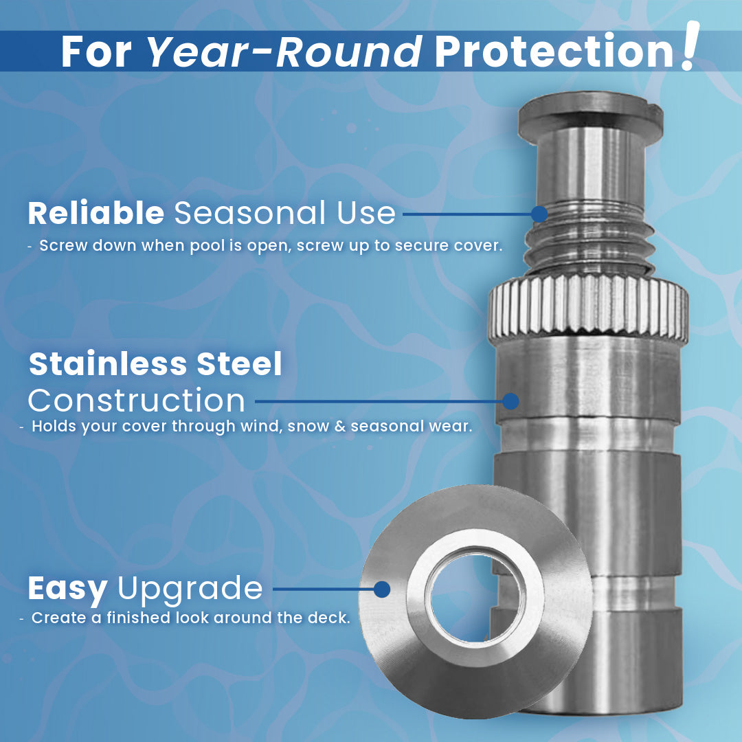 Poolzilla Stainless Steel 304 Pool Cover Anchor with Collar for Concrete and Pavers