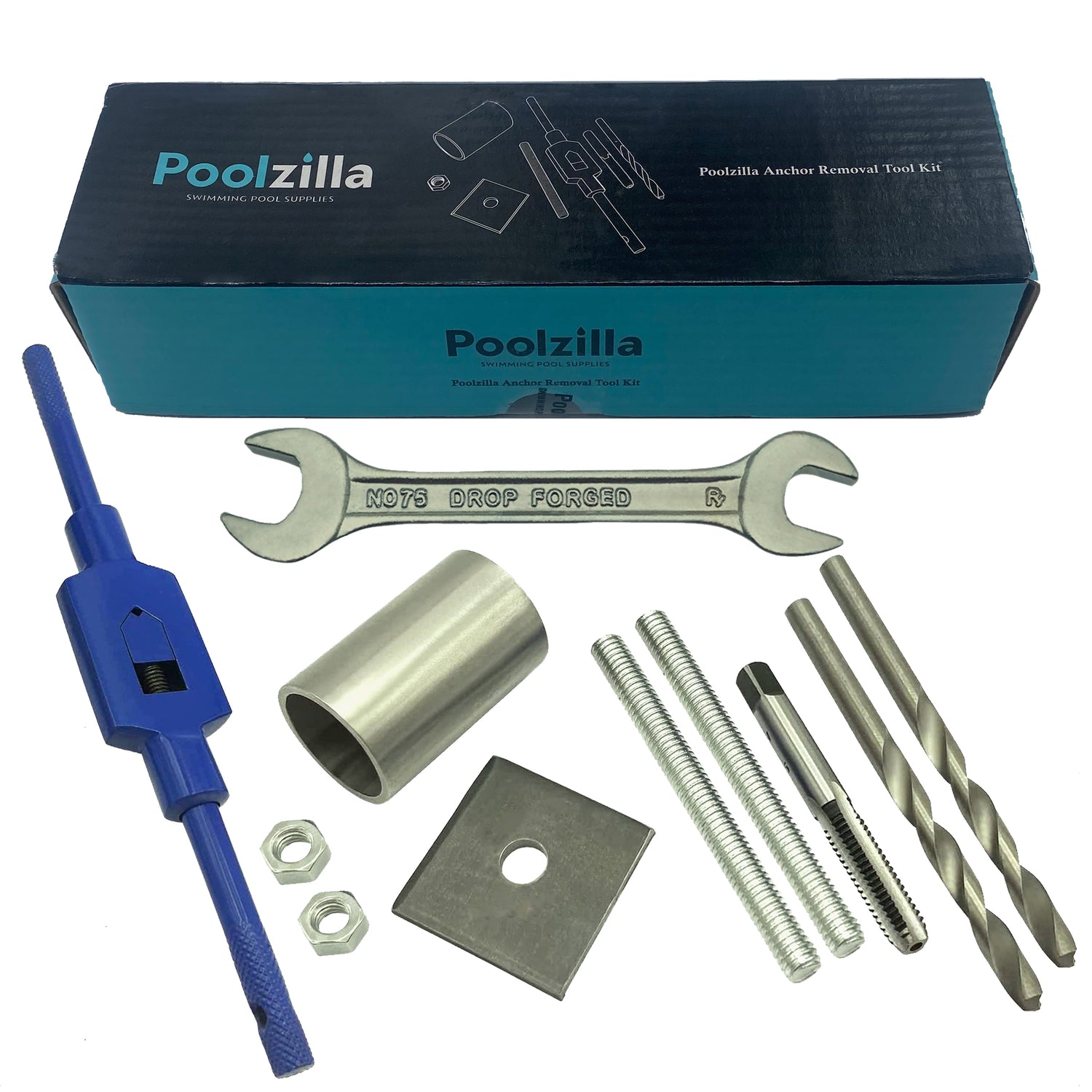 Poolzilla Anchor Removal Tool Kit, 7 Piece Set for Rethreading and Removing Pool Cover Anchors, Made with Stainless Steel
