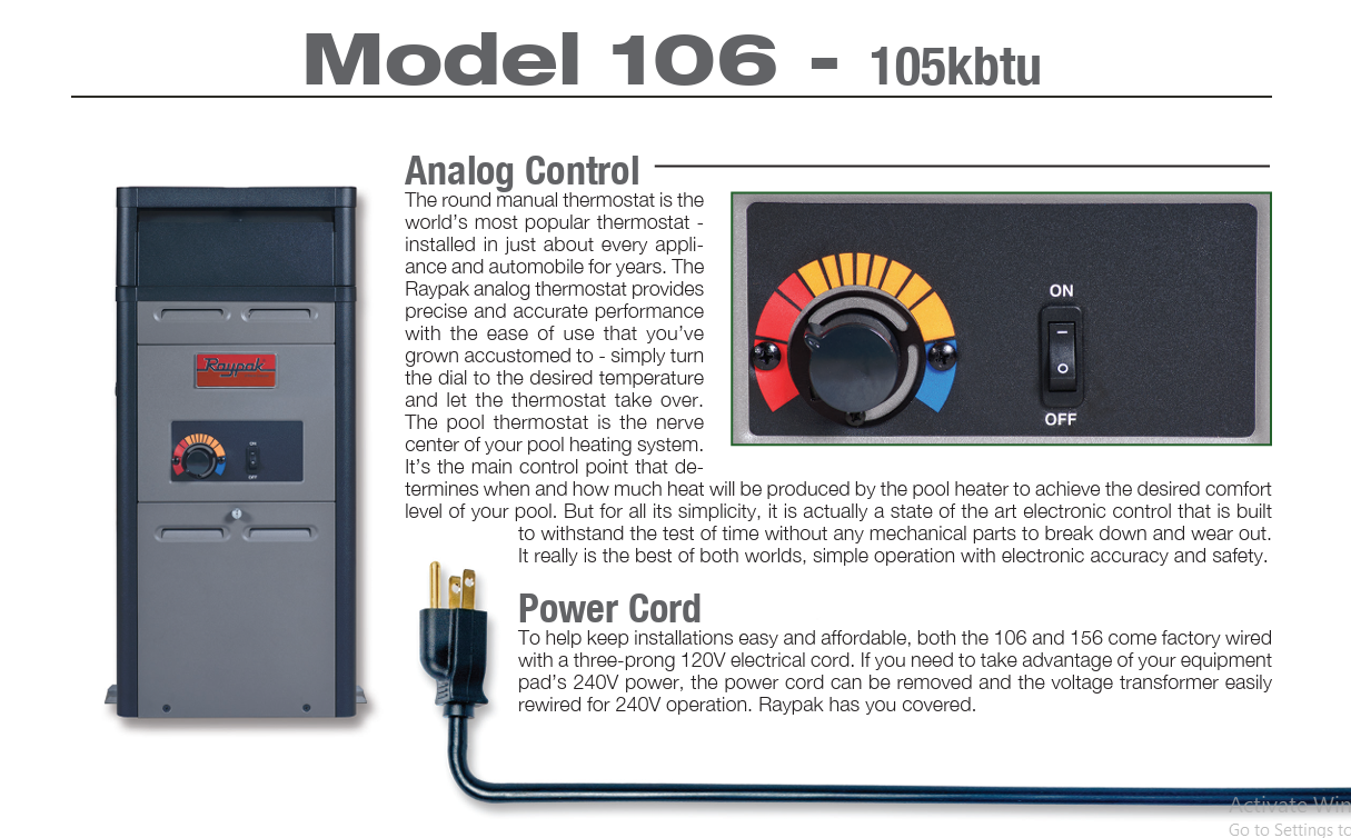 Raypak P-R106A-AP-C Analog Control Propane Gas Heater | 105K BTU | 014781