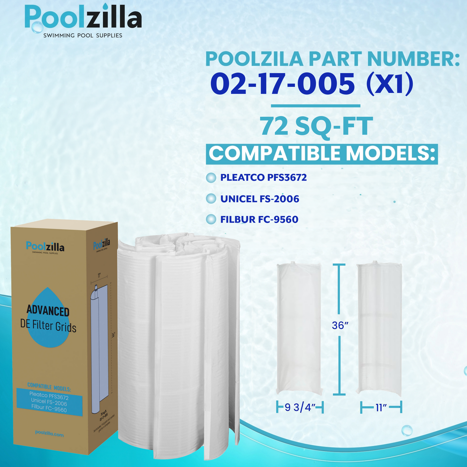 Poolzilla 72 Square Foot DE Grid Replacement - Compatible with Pleatco PFS3672, Unicel FS-2006, Filbur FC-9560