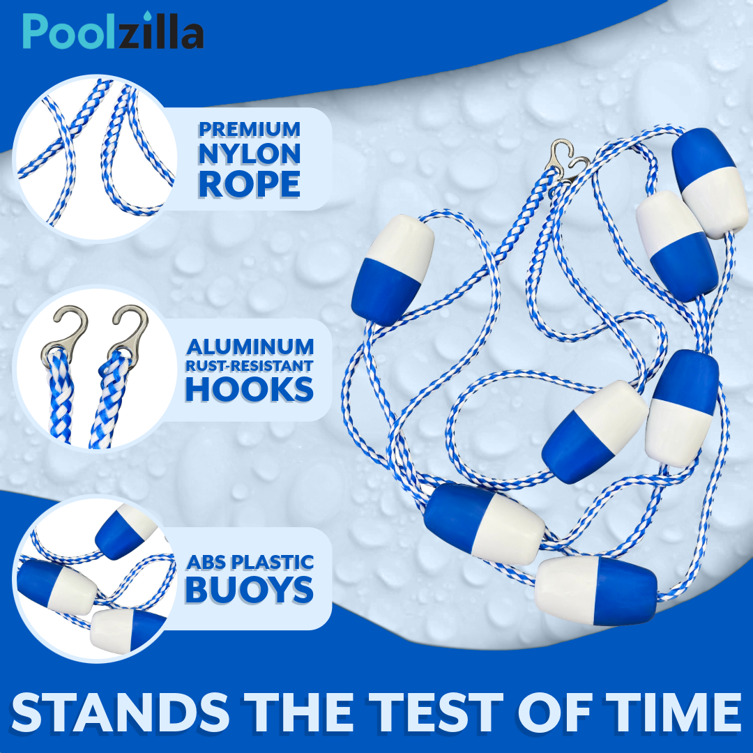Poolzilla Swimming Pool Safety Rope and Float Kit with Stainless Steel Hooks