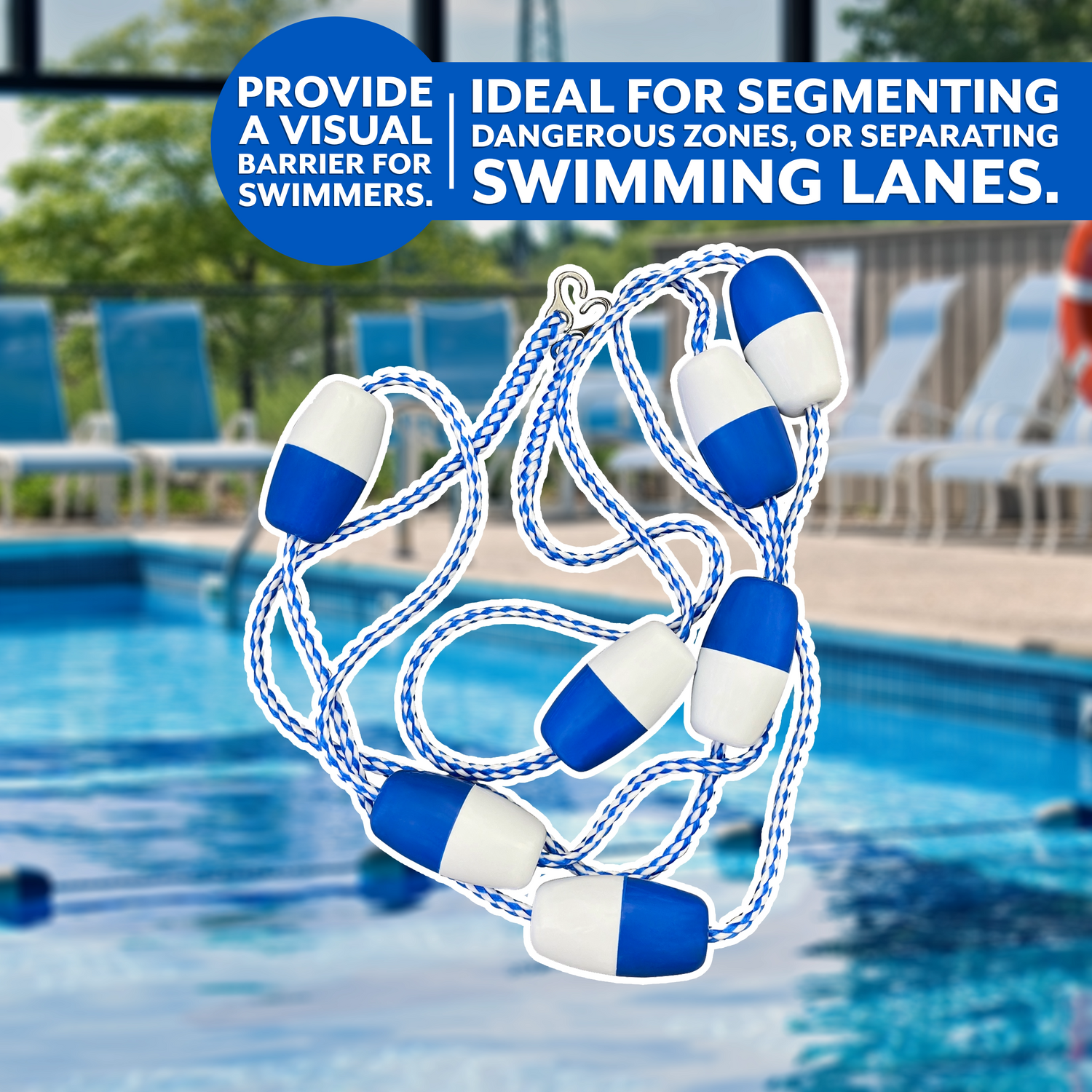 Poolzilla Swimming Pool Safety Rope and Float Kit with Stainless Steel Hooks