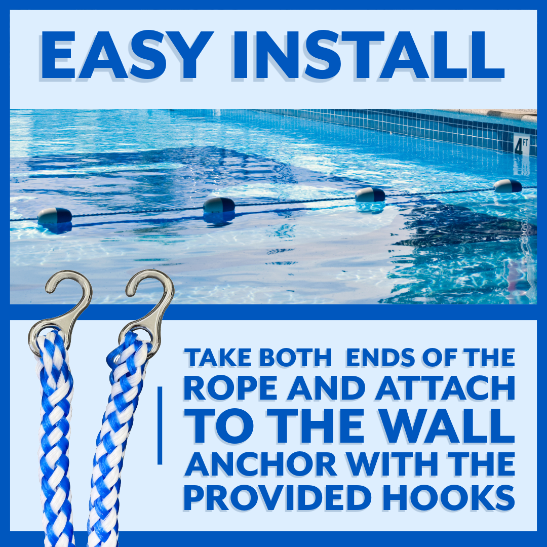 Poolzilla Swimming Pool Safety Rope and Float Kit with Stainless Steel Hooks