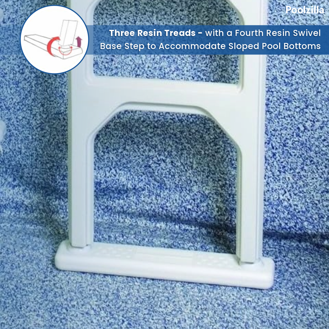 Poolzilla in-Pool Ladder - Deck Mounted Aluminum/Resin Entry and Exit System with Included Escutcheons, Supports up to 250 LBS - for 48’’ to 54’’ in. Swimming Pools