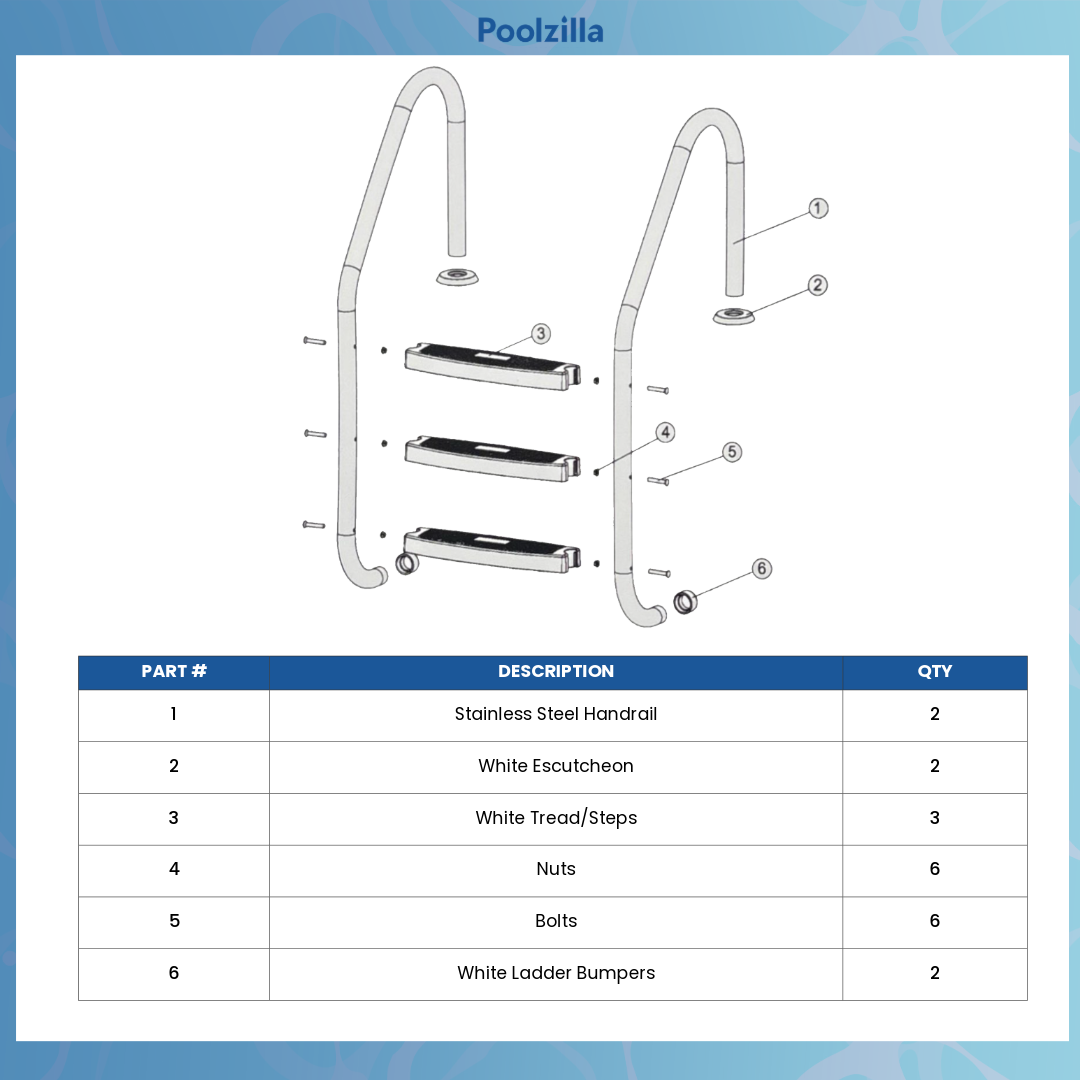 Poolzilla Salt-Friendly Stainless Steel Ladder for In-Ground Swimming Pools