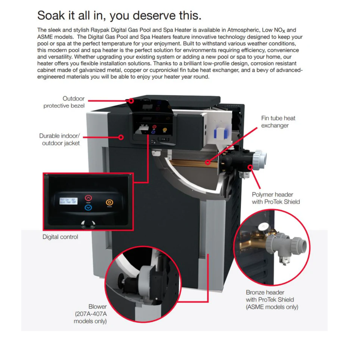 Raypak Digital Cupro-Nickel Propane Gas Heater | P-R406A-EP-X | 014953 | 360,000 BTU