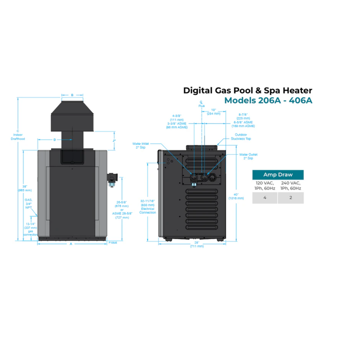 Raypak B-R336A-EN-C ASME Digital ASME Natural Gas Heater | 333K BTU | 017373