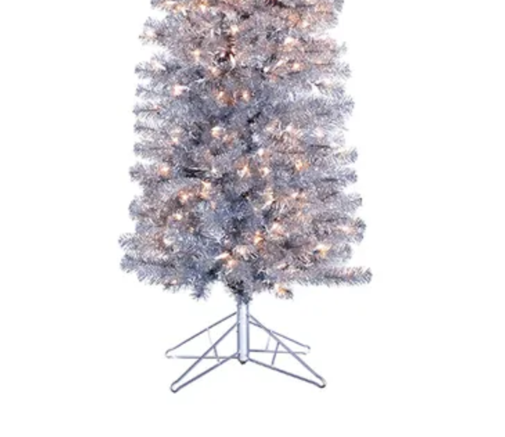 Kurt S. Adler 7' Pre-Lit Clear Incandescent Silver Tinsel Slim Winchester Pine Tree