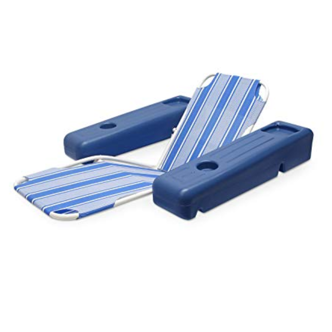 Poolmaster Caribbean Retro Floating Chaise Pool Lounge Chair for Adults, Blue Stripe