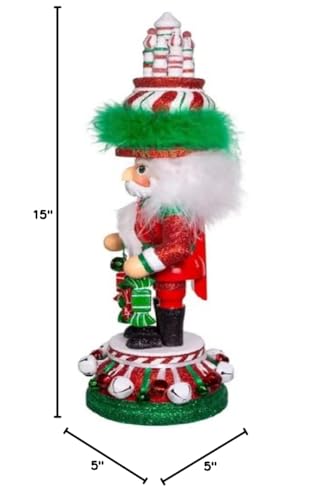 Kurt Adler Hollywood Wooden Nutcracker Collection, Red, White & Green Candy Tower Hat, 15