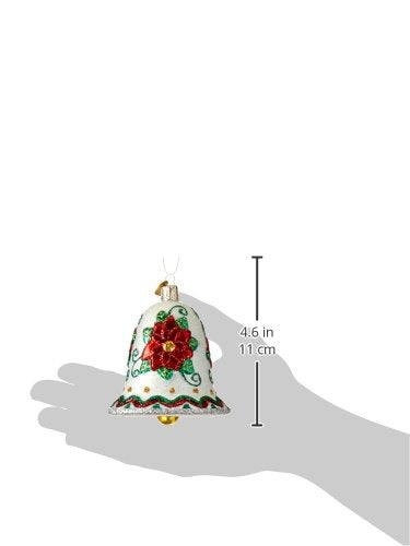 Old World Christmas Poinsettia Bell Glass Blown Ornament for Christmas Tree, Handcrafted Holiday Decoration, Bell Collection