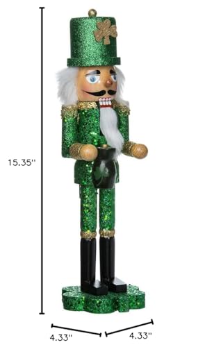 Kurt Adler 15-Inch Wooden Irish Nutcracker on Shamrock Base,Green