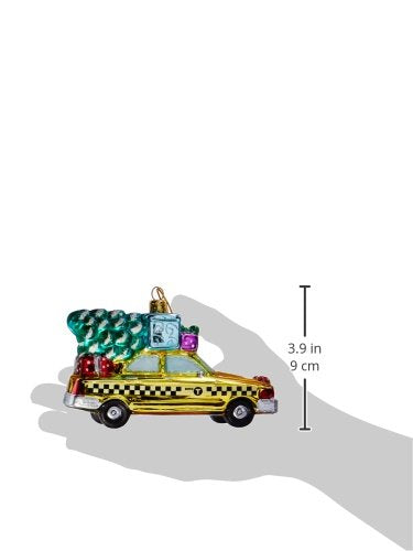 Kurt Adler NYC Checker Taxi with Tree Glass Ornament, 5.35-Inch
