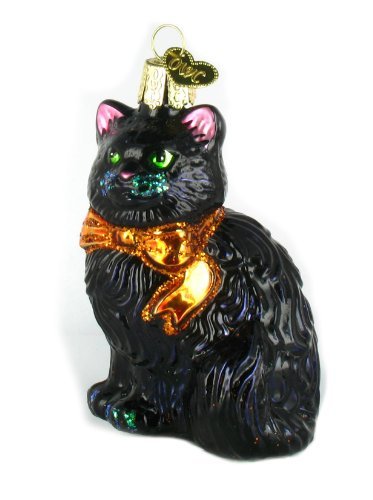 Old World Christmas Halloween Kitty Glass Blown Ornament for Christmas Tree, Handcrafted Holiday Decoration, Halloween Collection