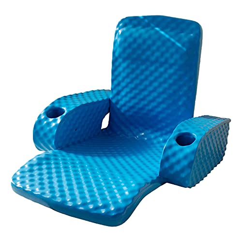 TRC Recreation Folding Baja Chair Foam Swimming Pool Float, Portable Super Soft Floating Lounger with 2 Cup Holders for Beach Essentials, Bahama Blue