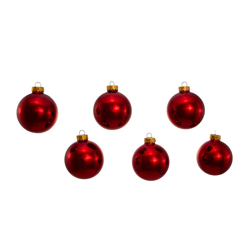 Kurt Adler 65mm Shiny Red Glass Ball Ornaments, 6-Piece Box Set, Christmas