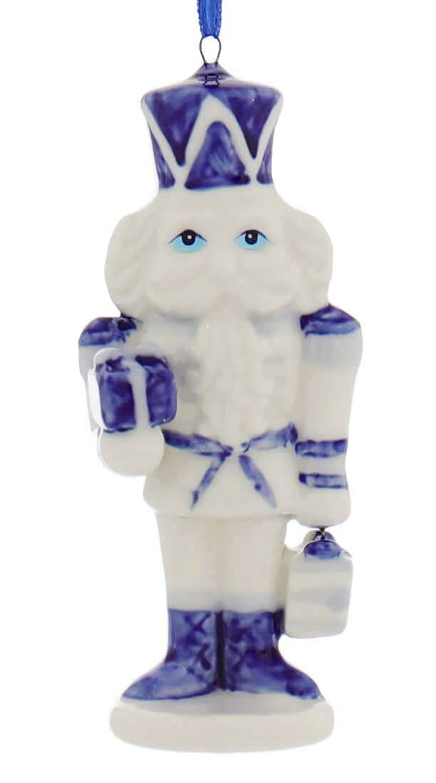 Porcelain Delft Blue Nutcracker Ornaments, 3 Assorted for Christmas