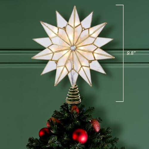 Kurt S. Adler UL3141 9.84" Brass Plated 7-Point Double Tip Capiz Star with Center Gem Tree Topper