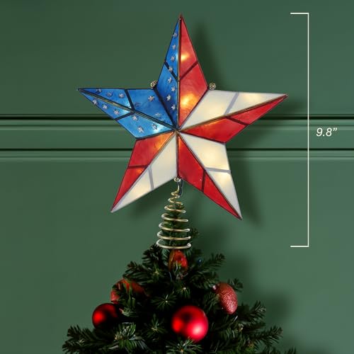 Kurt S. Adler UL3142 9.84" Brass Plated American Flag Inspired Capiz Star Tree Topper
