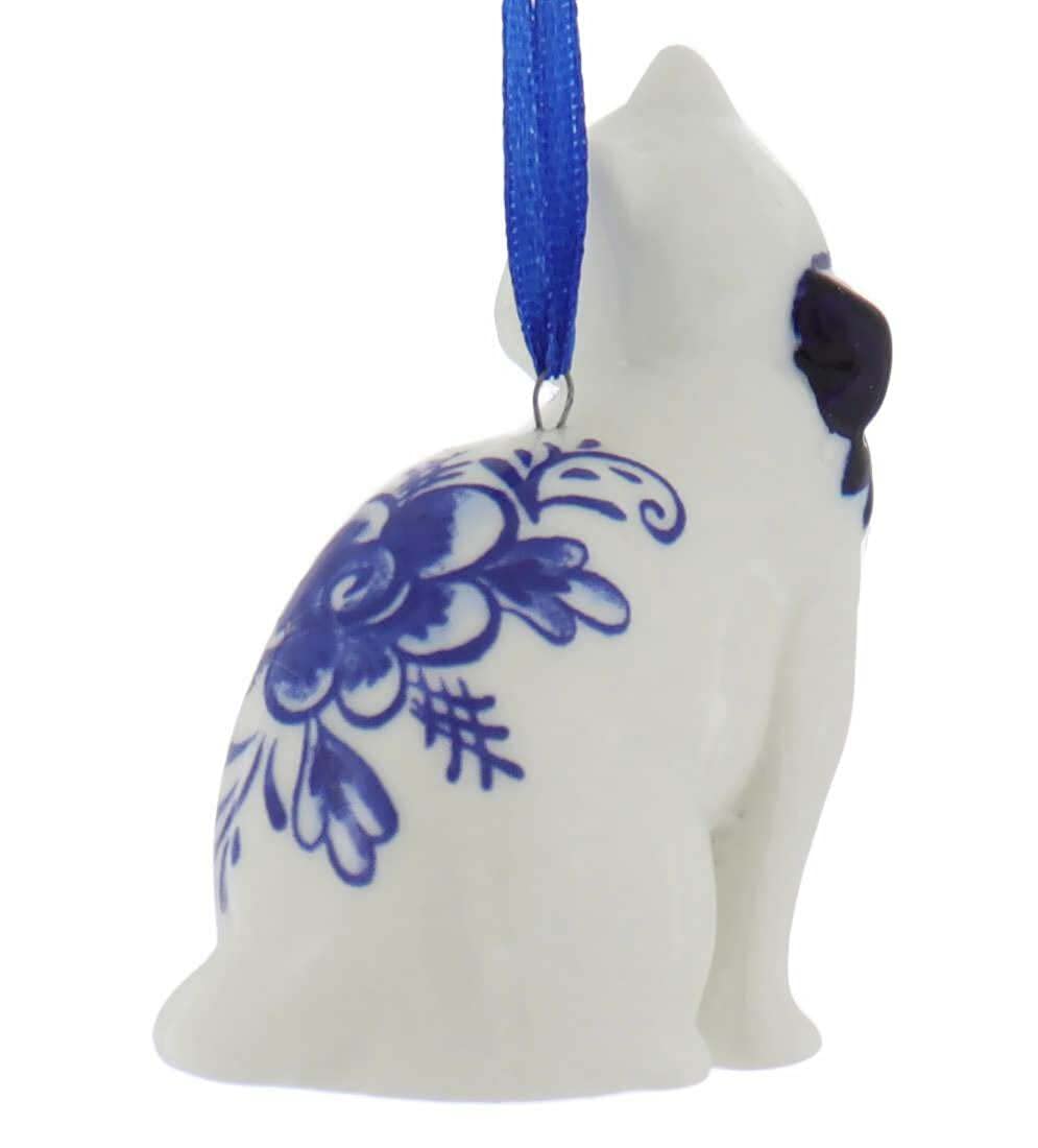 Porcelain Delft Blue Cat Ornament Set Of 2 for Christmas