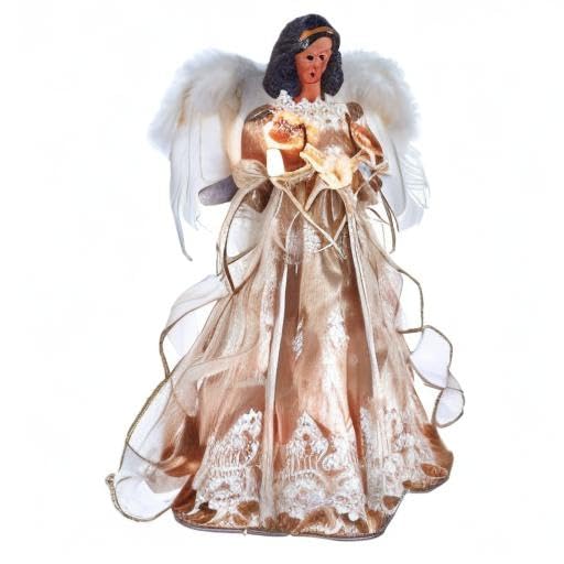 Kurt Adler 16-Inch White/Rose Gold Black Angel Tree Topper