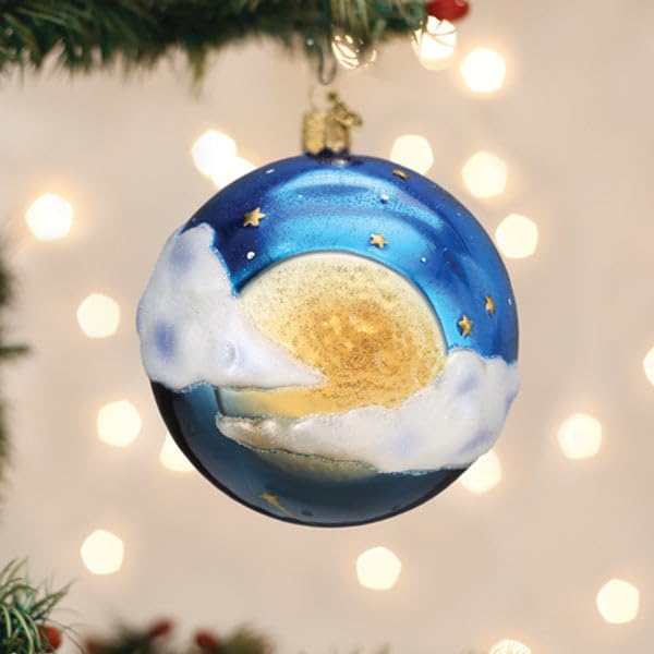 Old World Christmas Moonglow Round Glass Blown Ornament for Christmas Tree, Handcrafted Holiday Decoration, Outer Space Collection