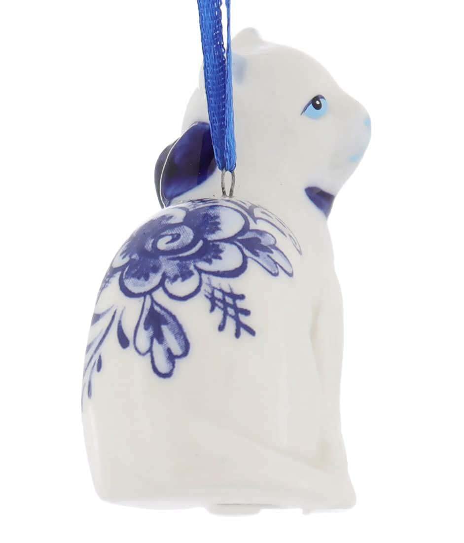 Porcelain Delft Blue Cat Ornament Set Of 2 for Christmas