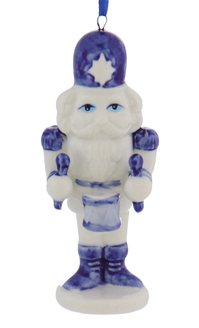 Porcelain Delft Blue Nutcracker Ornaments, 3 Assorted for Christmas