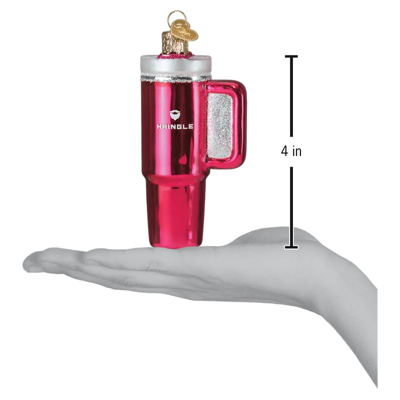 Old World Christmas Pink Kringle Cup Glass Blown Ornament for Christmas Tree, Handcrafted Holiday Decoration, Kitchen Collection