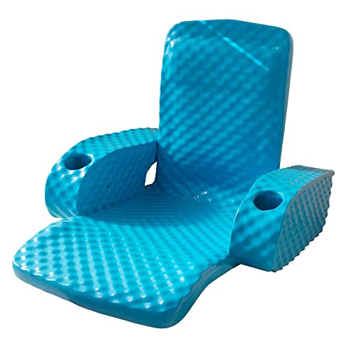 TRC Recreation Folding Baja Chair Foam Swimming Pool Float, Portable Super Soft Floating Lounger with 2 Cup Holders for Beach Essentials, Marina Blue