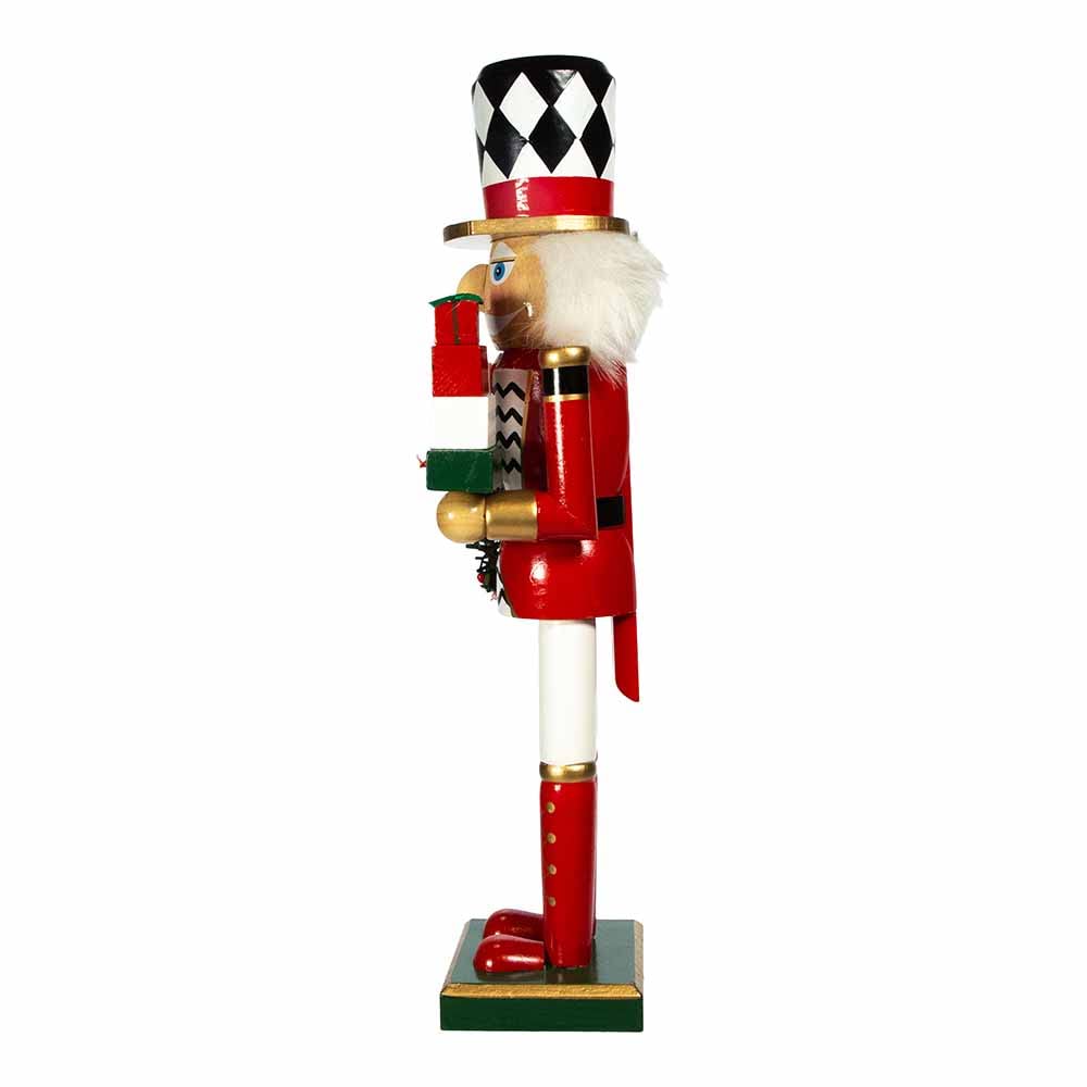 Kurt S. Adler 15-Inch Red, White and Black Nutcracker with Gift Box and Wreath