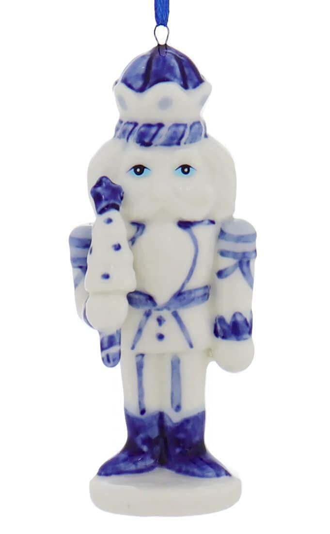 Porcelain Delft Blue Nutcracker Ornaments, 3 Assorted for Christmas
