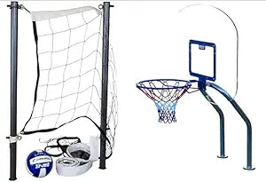 Global Pool Products X2 Basketball/Volleyball Set (16'/20') With Net and Ball, No Anchor