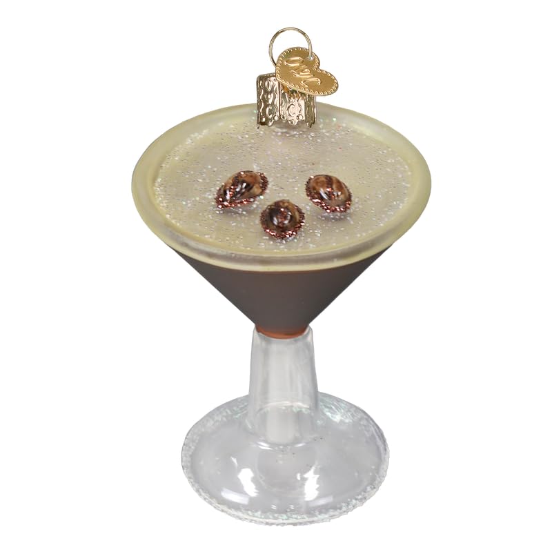 Old World Christmas Espresso Martini Glass Blown Ornament for Christmas Tree, Handcrafted Holiday Decoration, Adult Beverages Collection