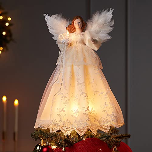 Kurt Adler Indoor 10-Light 14.5-Inch Ivory Angel Treetop