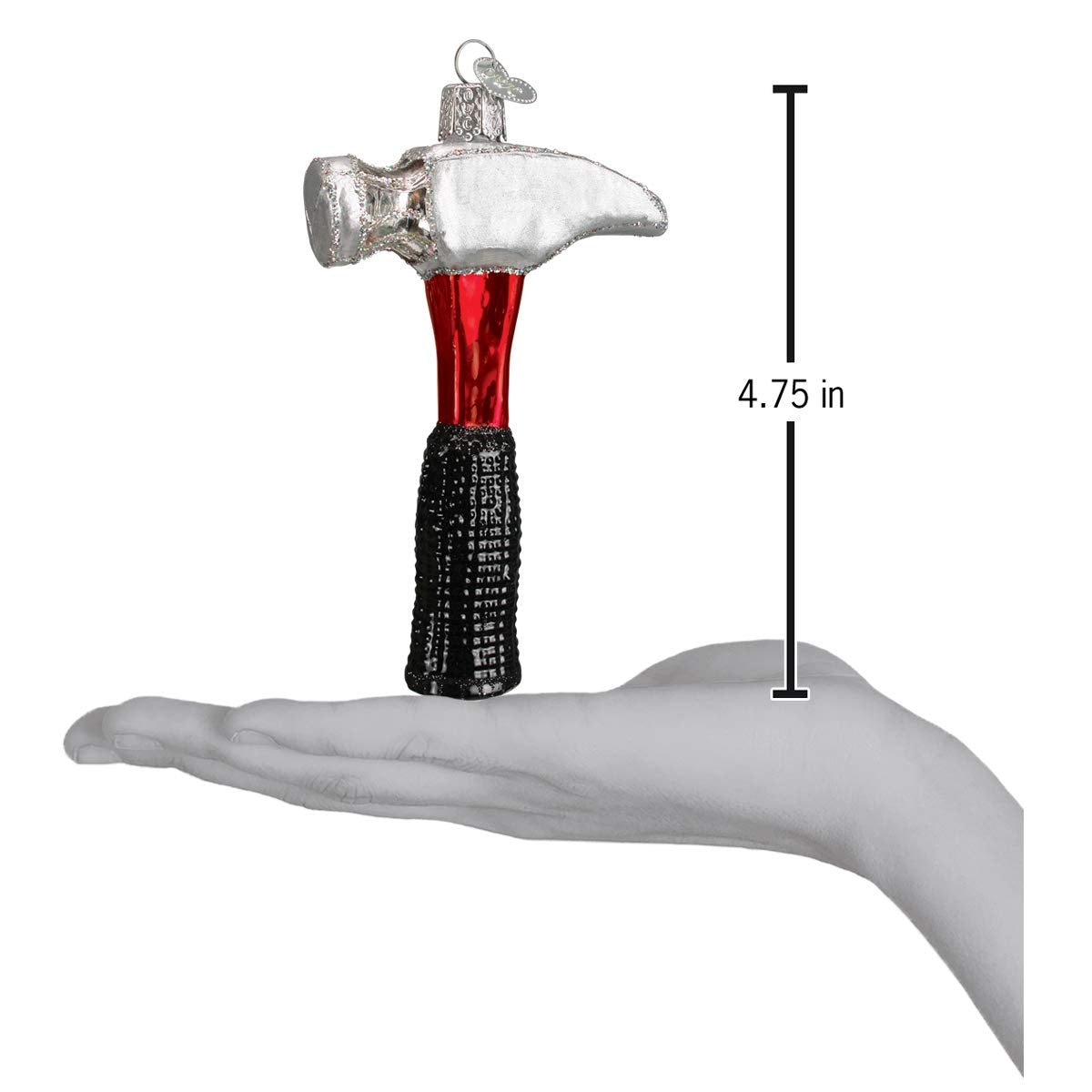 Old World Christmas Ornaments: Contractor Tools Glass Blown Ornaments for Christmas Tree, Claw Hammer, Red, Black, Silver, 4.500 (32093)