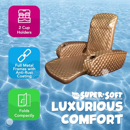 TRC Recreation Folding Baja Chair Foam Swimming Pool Float, Portable Super Soft Floating Lounger with 2 Cup Holders for Beach Essentials, Bronze