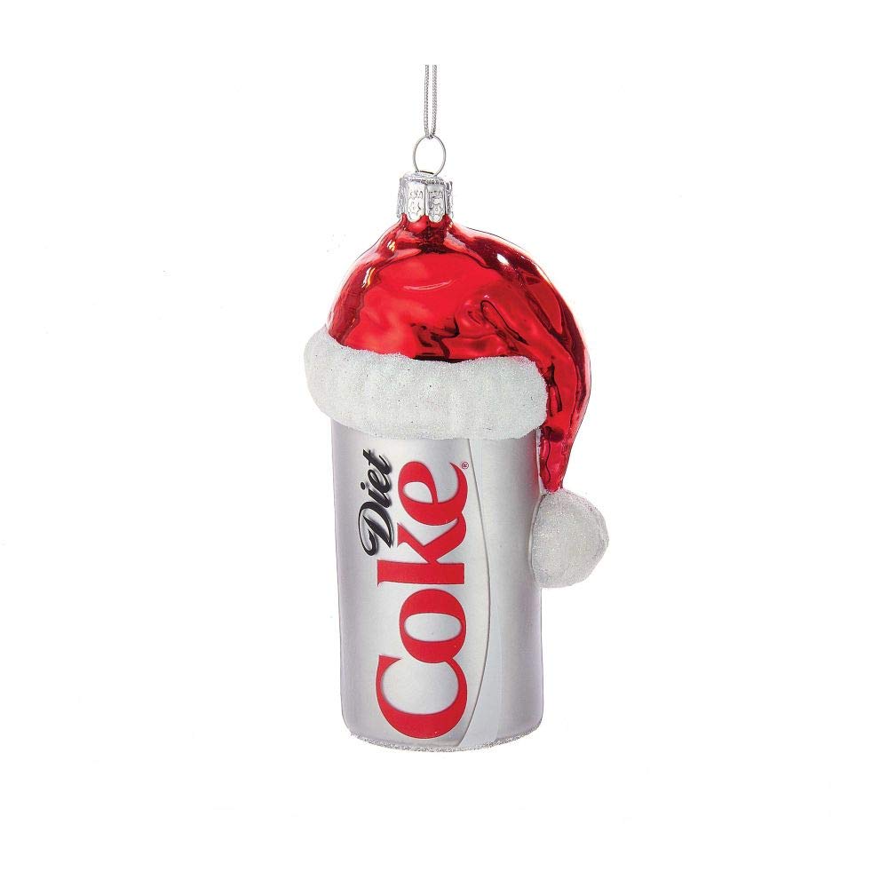 Kurt Adler CC4163 Glass Diet Coke Can Ornament with Santa Hat, 4.5