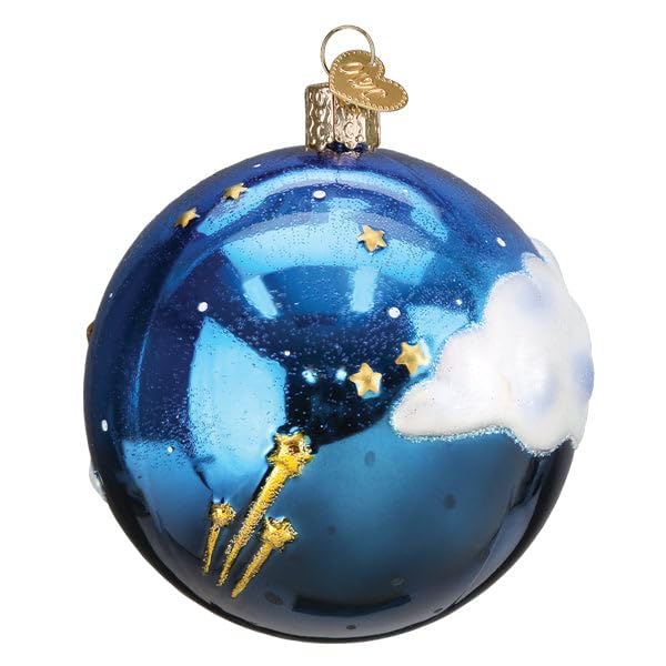 Old World Christmas Moonglow Round Glass Blown Ornament for Christmas Tree, Handcrafted Holiday Decoration, Outer Space Collection