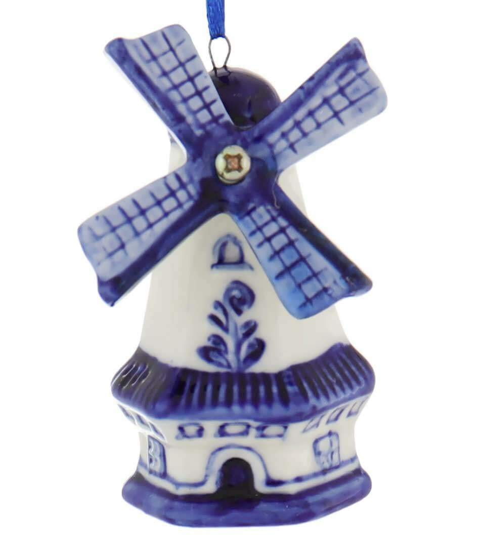 Delft Blue Windmill Ornaments, 3 Assorted