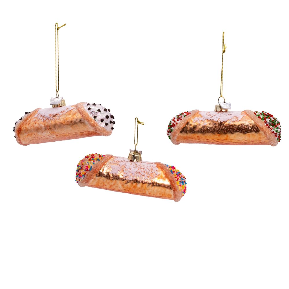 Kurt Adler 4.75-inch Noble Gems™ Glass Cannoli Ornaments