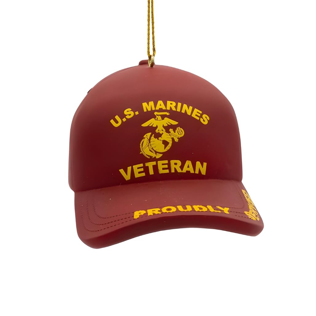 Kurt Adler U.S. Marine Veteran Cap Ornament, 3.5 Inch, Resin, Red with Gold Emblem, Patriotic Military Tribute Decor, MC2243