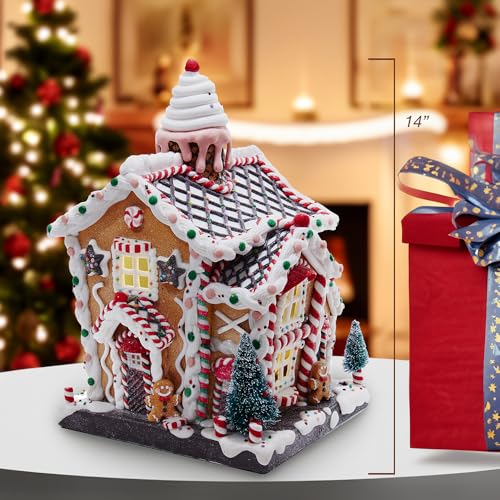Kurt S. Adler 14-Inch Battery-Operated Light-Up Gingerbread House Table Piece, Multi