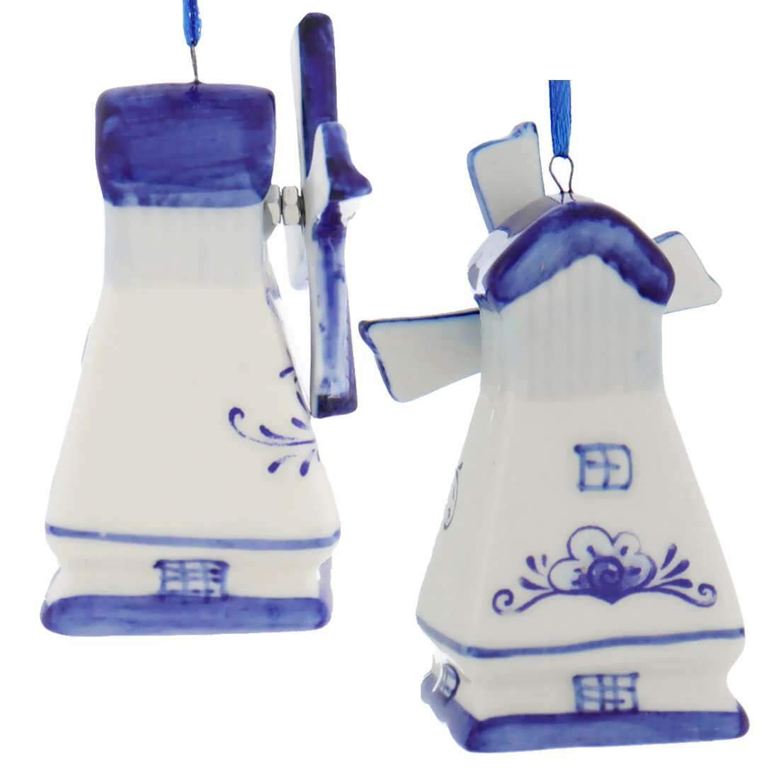 Delft Blue Windmill Ornaments, 3 Assorted
