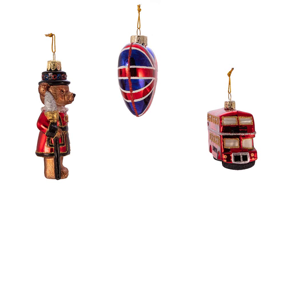 Kurt S. Adler Kurt Adler 4.5-Inch Britain Inspired Glass, Set of 3 Ornament, Multi