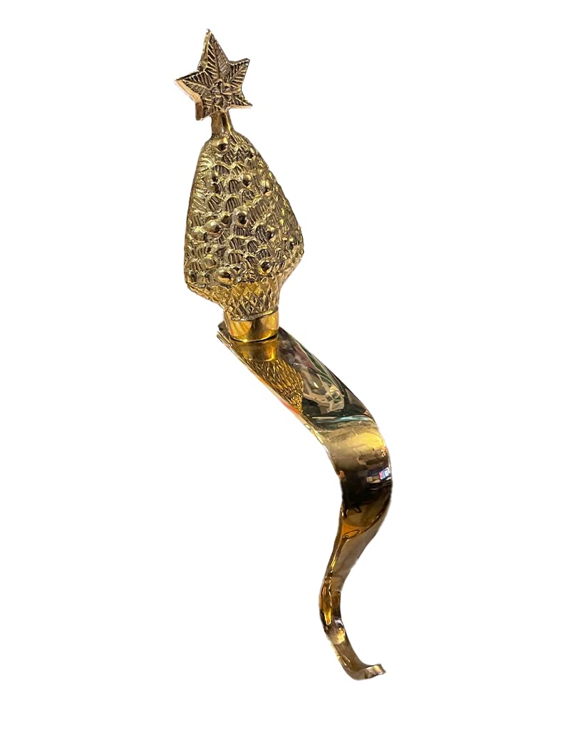 Brass Santa And Christmas Tree Stocking Hanger Set Of 2