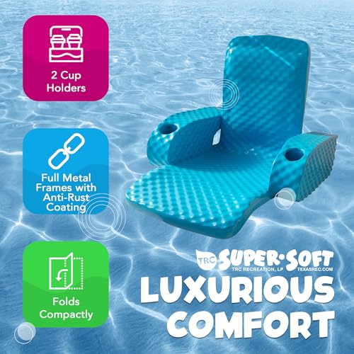 TRC Recreation Folding Baja Chair Foam Swimming Pool Float, Portable Super Soft Floating Lounger with 2 Cup Holders for Beach Essentials, Teal