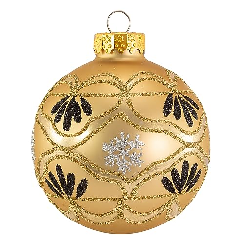 Kurt Adler 80MM Glass Gold and White Deco Ornament, 6 Piece Set, Multicolor, 6 Count, Christmas