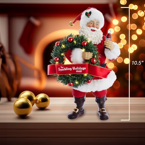 Kurt Adler 10.5-Inch Fabriché™ Coca-Cola® Battery Operated Santa with Lighted Wreath